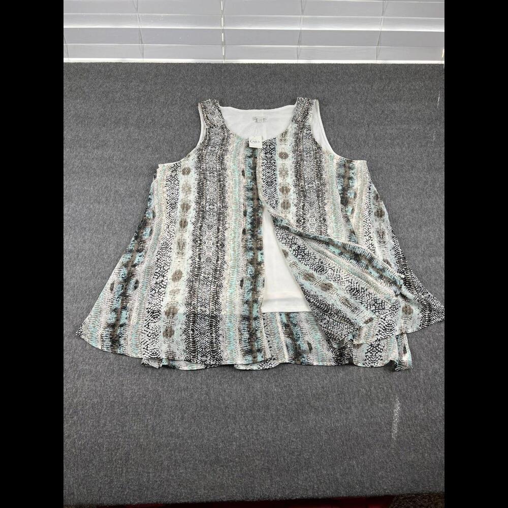 Cato Womens Sleeveless Scoop Neck Keyhole Button Back Ruffle Shirt Sz 22/24W‎